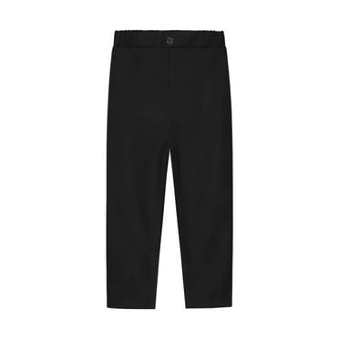 Shldybc Boys' Flat Suit Dress Pant, Straight Leg Fit & Hemmed Bottom, Belt Loops & Functional Front Pockets, Boys Uniform Pants on Clearance( 7-8 Years, Black )