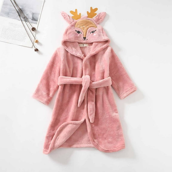 Shldybc Boys Girls Robe Toddler Kids Hooded Sleepwear Fleece Bathrobes Cute Housecoat Gowns Toddler Plush Pajamas Sleepwear Spa Robe Variety of Colors
