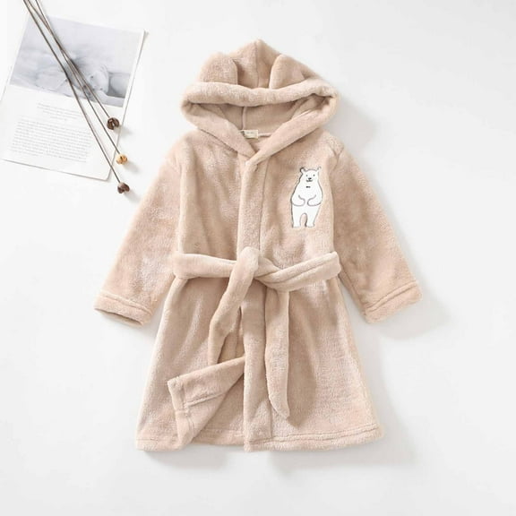 Shldybc Boys Girls Robe Toddler Kids Hooded Sleepwear Fleece Bathrobes Cute Housecoat Gowns Toddler Plush Pajamas Sleepwear Spa Robe Variety of Colors