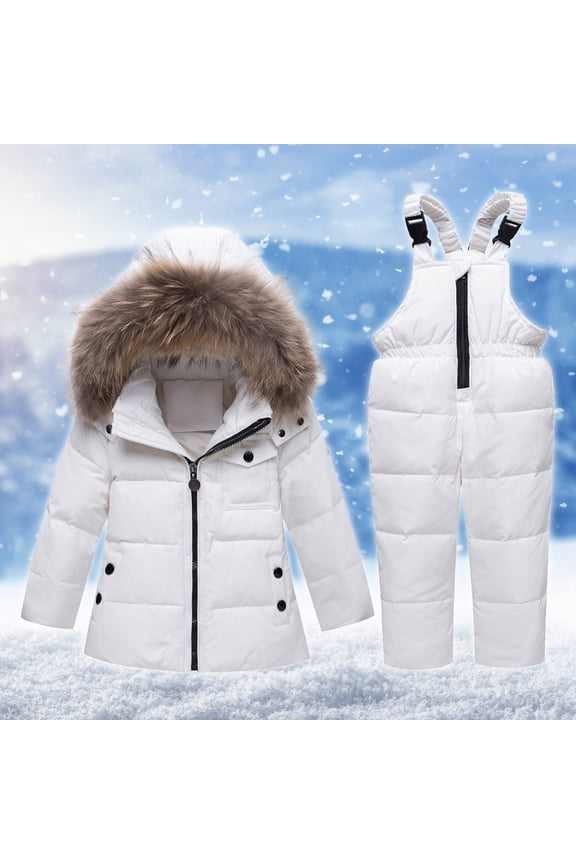 FAMTKT Boys Girls Winter Ski Jacket & Pants Set 2-Piece Snowsuit Skisuit Set Keep Thickening Warm Outdoor Coat Jumpsuit Set