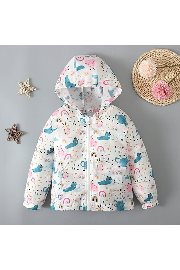 Children Spring and Autumn Models Long Sleeved Printed Hooded Zipper Jacket Windbreaker Children Clothing, Baby Coat on Clearance( 3-4 Years, Multicolor )