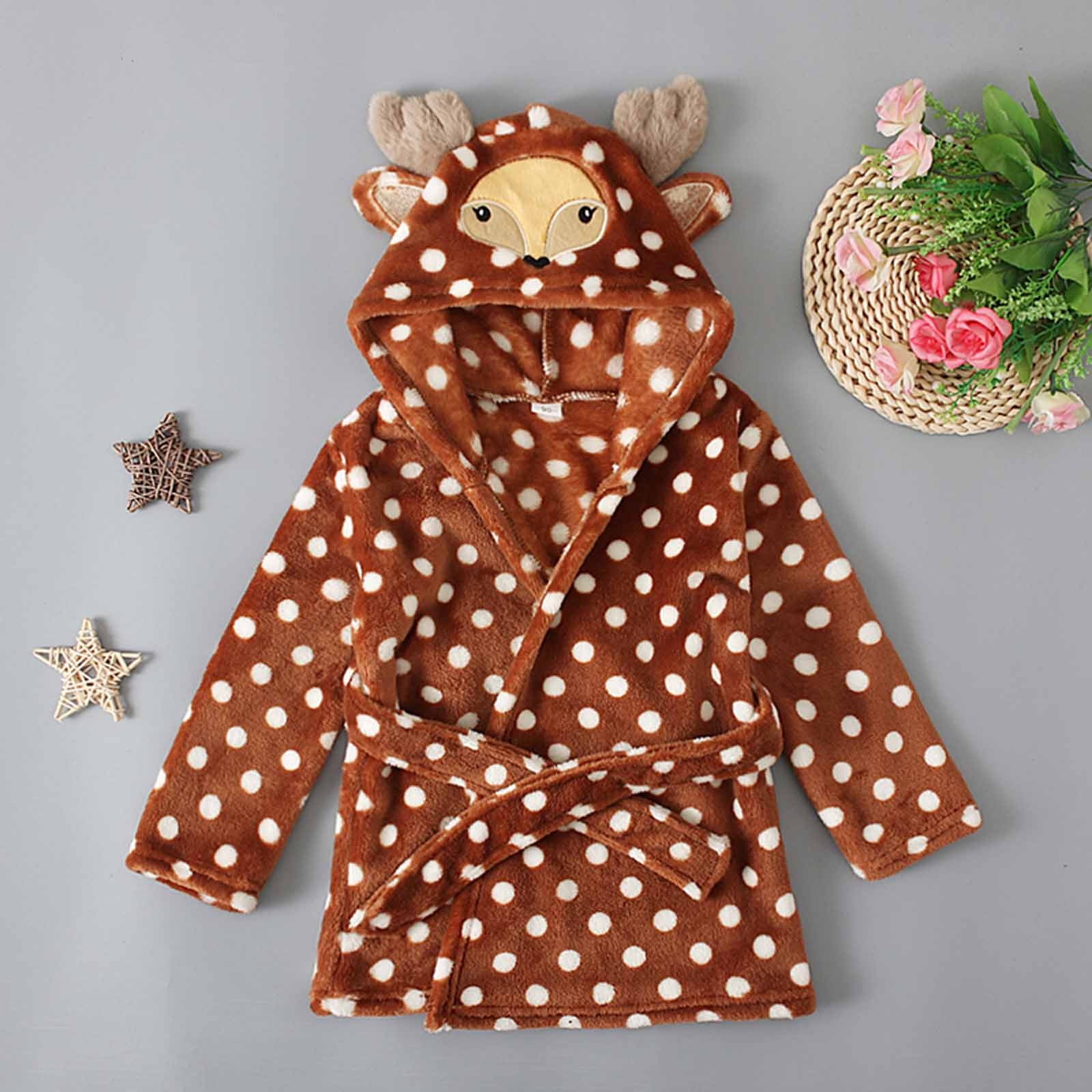 Shldybc Christmas Kids Robe Boys Girls Solid Hooded Fleece Sleep Robe ...