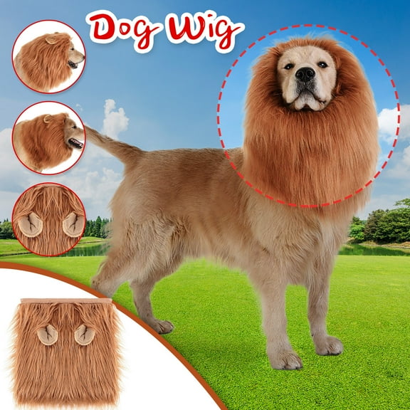 Shldybc Dog Lion Mane, Realistic & Funny Lion Mane for Dogs, Lion Mane for Dog Costumes, Lion Wig for Medium Large Sized Dogs, Dog Wigs Medium and Large Dog Accessories Pet Dog Wigs (With Tail)
