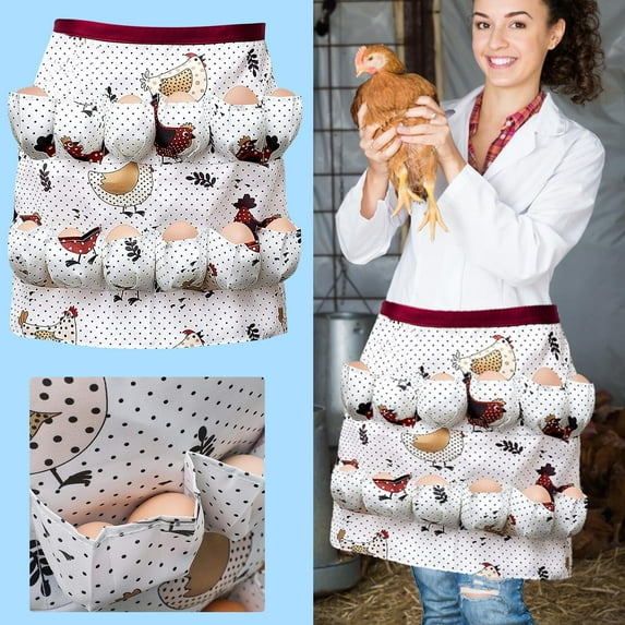 FAMTKT Egg Apron for Fresh Eggs,Egg Collecting Apron with Pockets, Chicken Egg Apron for Women, Egg Baskets Holder Chicken Farm Home Apron Eggs Collection Apron, Spring Savings