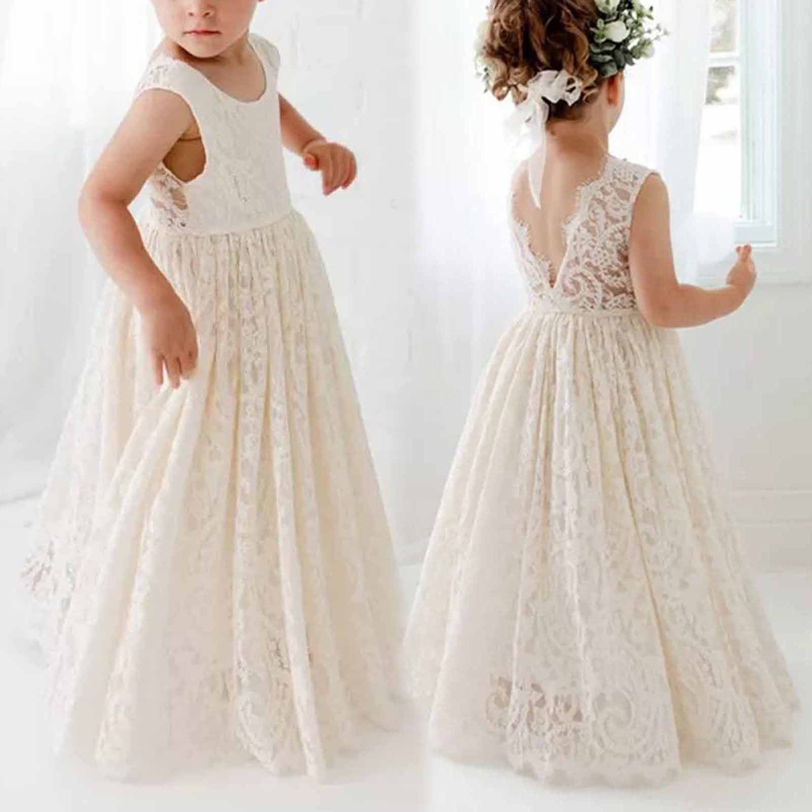 Shldybc Elegant Flower Girl Dress for Wedding Kids Sleevelesss Lace ...