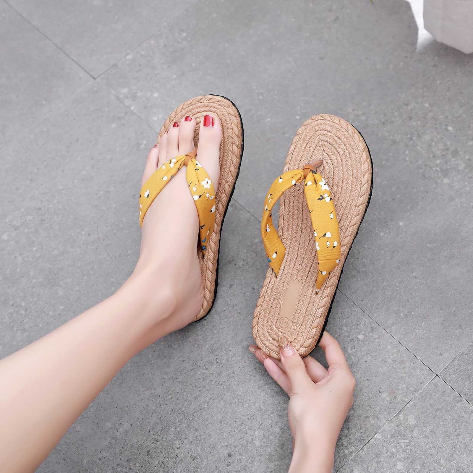 Shldybc Flip Flops Sandals for Women Casual Boho Beach Flat Sandals ...