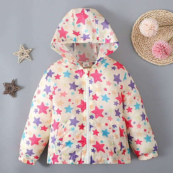 Shldybc Girls Boys Hooded Lightweight Jackets Models Long Sleeved Printed Coat Windbreaker Children Clothing, Baby Coat on Clearance( 5-6 Years, Multicolor )