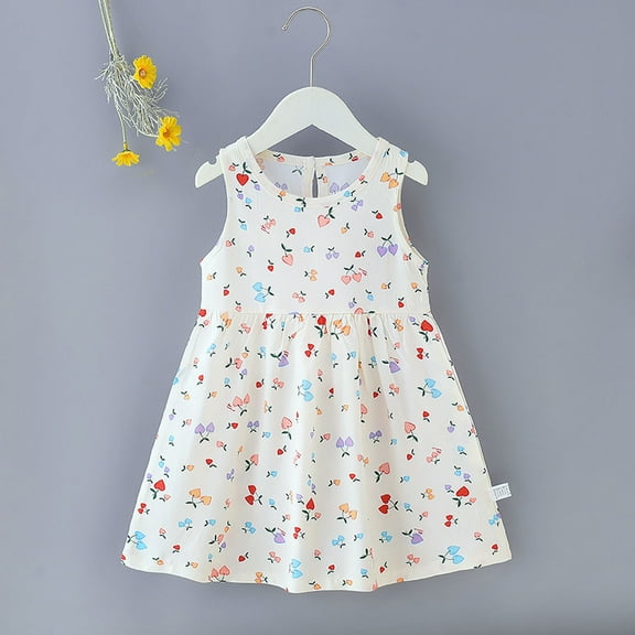 FAMTKT Girls Dresses, Baby Girls' Playwear Dresses, Summer Toddler Baby Girls Sleeveless Dress Graphic Print Children's Clothing