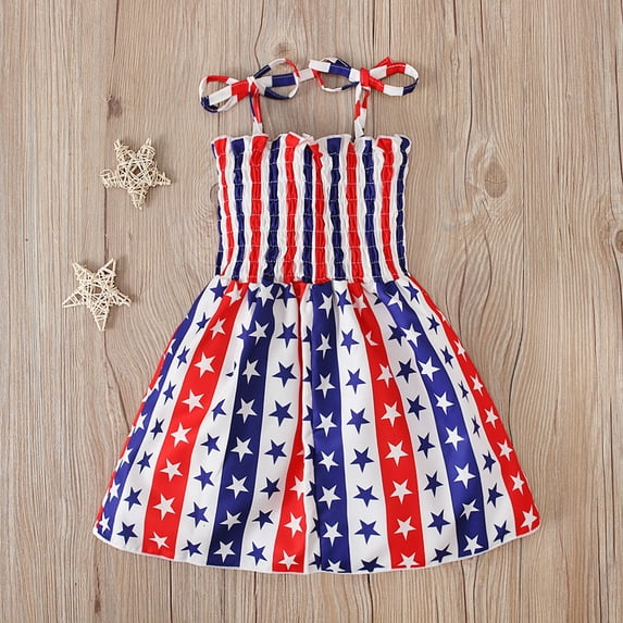 Shldybc Girls' Fourth of July Dresses Casual Sleeveless Patriotic Clothing