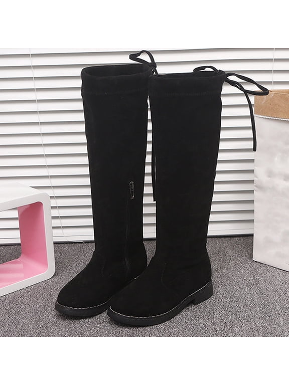 kladzum Girls Knee High Boot, Fall/Winter New Mid Size Children's High Top Girls' Princess Over Knee Long Boots Cotton Boots, Girl's Mid Calf Boots on Clearance