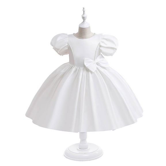 Shldybc Girls Princess Tulle Lace Flower Pageant Dress Puff Sleeve Bow Ruffles Birthday Party Wedding Gown Dress Long Dresses