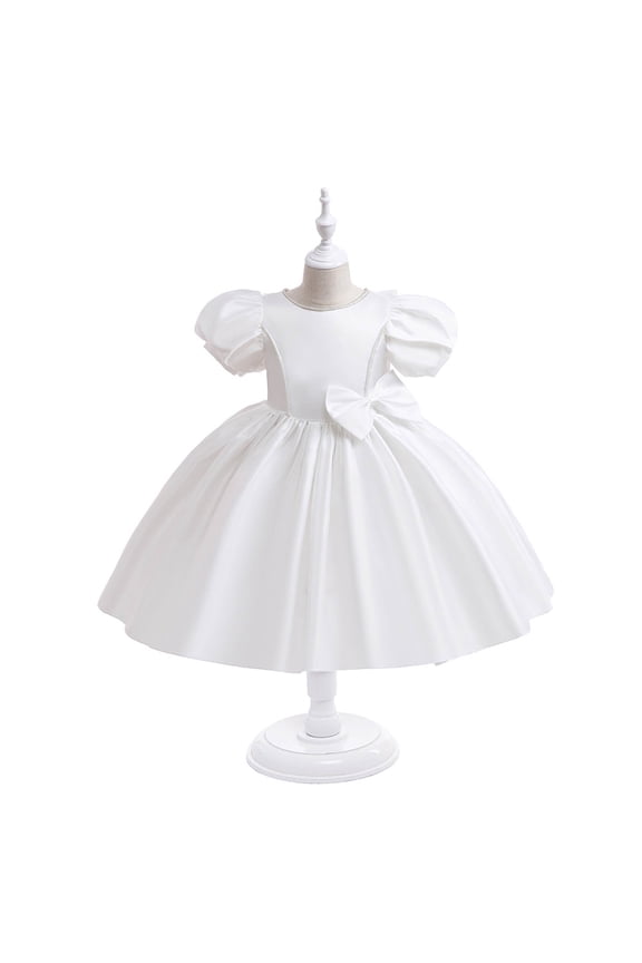 Shldybc Girls Princess Tulle Lace Flower Pageant Dress Puff Sleeve Bow Ruffles Birthday Party Wedding Gown Dress Long Dresses