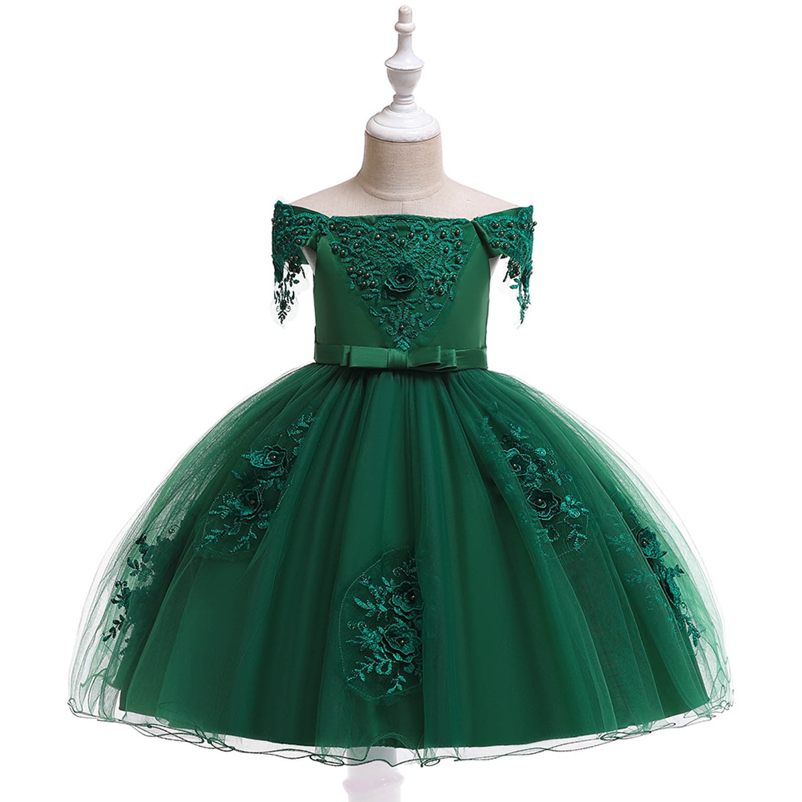 Elegant Leather Sashes Dress for Girls Tulle Baby Gown for 1st Birthday Party Kids 2-4 Years Old