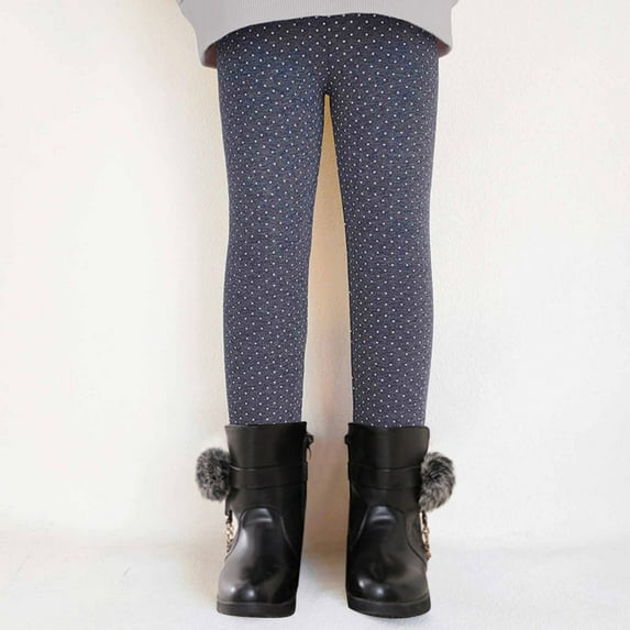 FAMTKT Girls Winter Fleece Leggings Warm Thick Thermal Pants Stippled Printing Brushed Warm Casual Plush Leggings