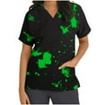 thumbnail image 1 of Shldybc Halloween Women's Printed Scrub Tops Working Uniform Short Sleeve V Neck Pumpkin Spiders Ghost Holiday Print Tunic Scrubs Workwear Blouse Scrubs Tops with Pockets-Green, 1 of 1