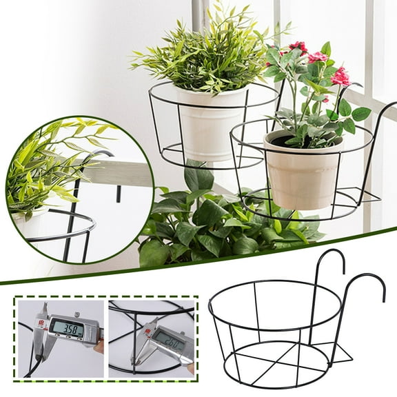 Shldybc Hanging Railing Planters Flower Pot Holders Plant Iron Racks Fence Metal Potted Stand Mounted Balcony Round Plant Baskets Shelf Container Box for Balcony,Garden,Indoor & Outdoor