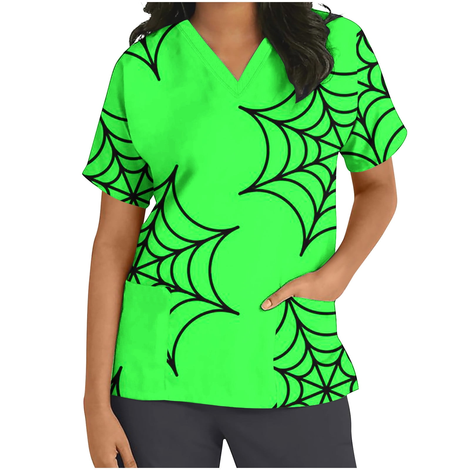 Shldybc Happy Halloween Womens Nursing Scrubs Tops Working Uniform