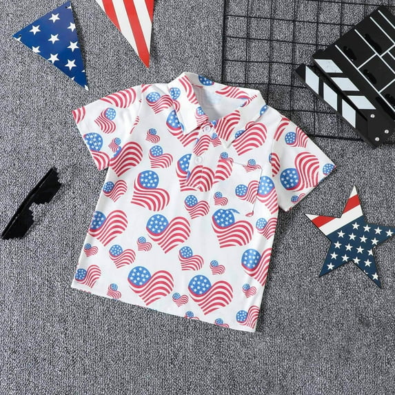 FAMTKT 4th of July Shirt, Boys Girls American Flag T Shirt Short Sleeve Cotton 4th of July Tee Kids Toddler US Patriotic Tops
