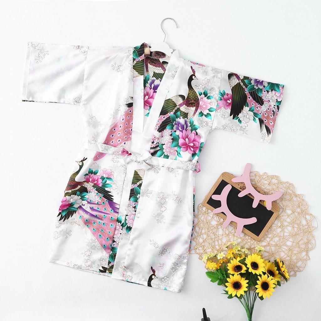 Shldybc Kids Girl's Kimono Robe, Dressing Gown Bathrobe Nightwear for ...