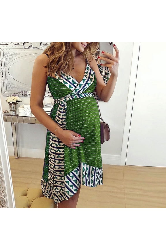 FAMTKT Ladies Summer Fashion Print Sleeveless Suspenders Maternity Clothe Dress, Maternity Summer Clothes, Summer Outfits for Women, Prom Dress