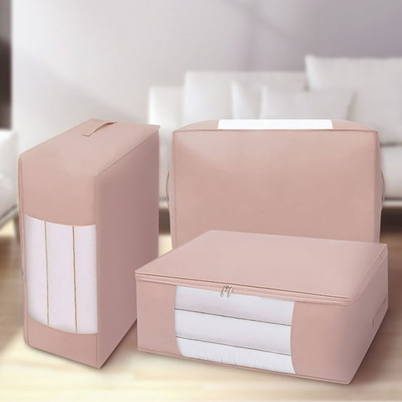 Shldybc Large Capacity Clothes Storage Bag Organizer with Reinforced Handle Thick Fabric for Comforters, Blankets, Bedding, Foldable with Sturdy Zipper, Clear Window, Storage Trunks & Bag