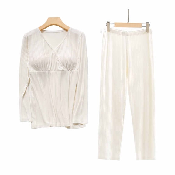 Antqov Maternity Nursing Pajama Set Long Sleeves Breastfeeding Sleepwear Soft Hospital Pregnancy pjs Sets, Women's Pajama Sets ( M, White )