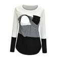 thumbnail image 1 of FAMTKT Maternity Round Neck Stripe Patchwork Long Sleeve Breast Feeding Pregnant Woman Nursing Blouse Tops T-Shirt, Plus Size Tops for Women, Nursing Tops, 1 of 1