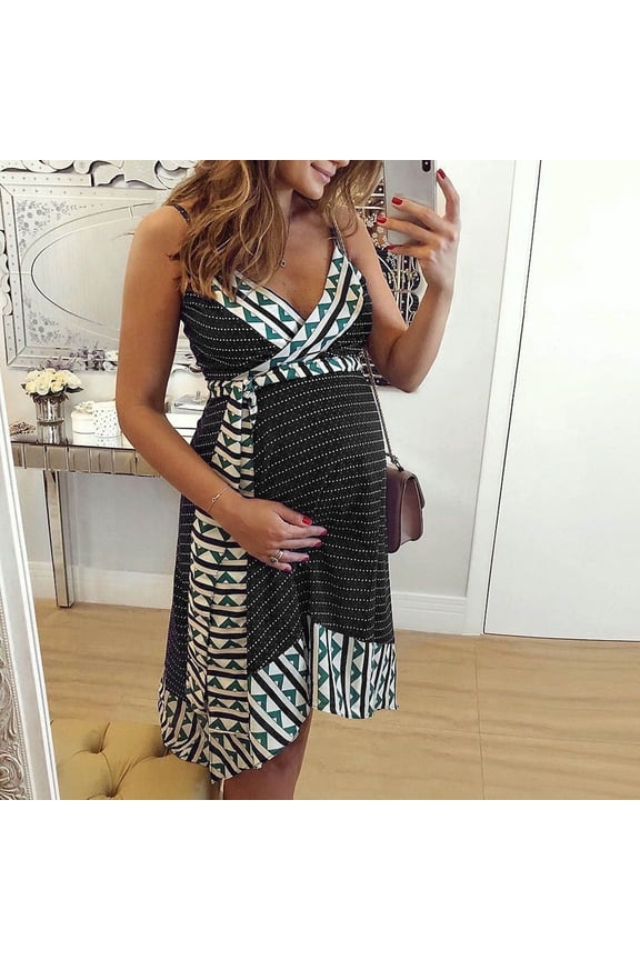 FAMTKT Maternity Summer Clothes, Ladies Summer Fashion Print Sleeveless Suspenders Maternity Clothe Dress, Summer Outfits for Women, Prom Dress