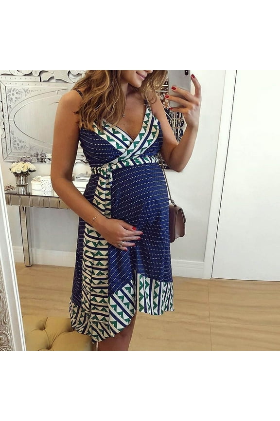FAMTKT Maternity Summer Clothes, Ladies Summer Fashion Print Sleeveless Suspenders Maternity Clothe Dress, Summer Outfits for Women, Prom Dress