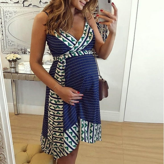 FAMTKT Maternity Summer Clothes, Ladies Summer Fashion Print Sleeveless Suspenders Maternity Clothe Dress, Summer Outfits for Women, Prom Dress