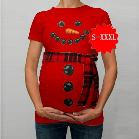 FAMTKT Maternity Summer Clothes, Women Christmas Snowman T Shirts Pregnancy Tee Tops Clothes, Plus Size Tops for Women