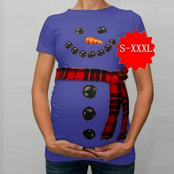 FAMTKT Maternity Summer Clothes, Women Christmas Snowman T Shirts Pregnancy Tee Tops Clothes, Plus Size Tops for Women