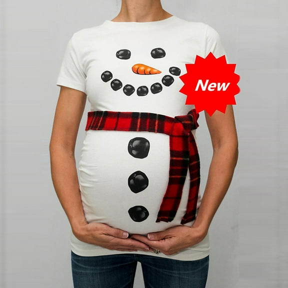 FAMTKT Maternity Summer Clothes, Women Christmas Snowman T Shirts Pregnancy Tee Tops Clothes, Plus Size Tops for Women