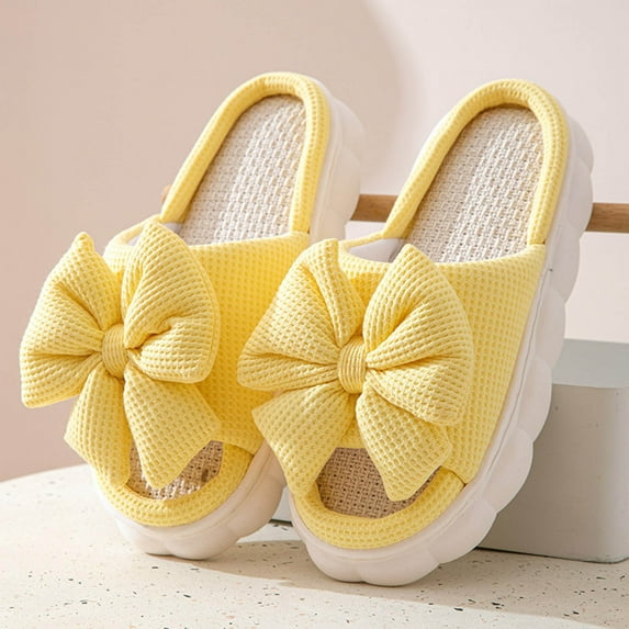 FAMTKT Men's And Women's Couple Shoes Flat Plushes Non-slip Home Shoes Linen Comfortable Platforms Slippers, Womens House Slippers