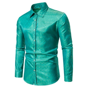 Shldybc Men's Dress Shirts Solid Long Sleeve Stretch Wrinkle-Free Formal Shirt Business Casual Button Down Shirts-Green - Fall Savings Clearance