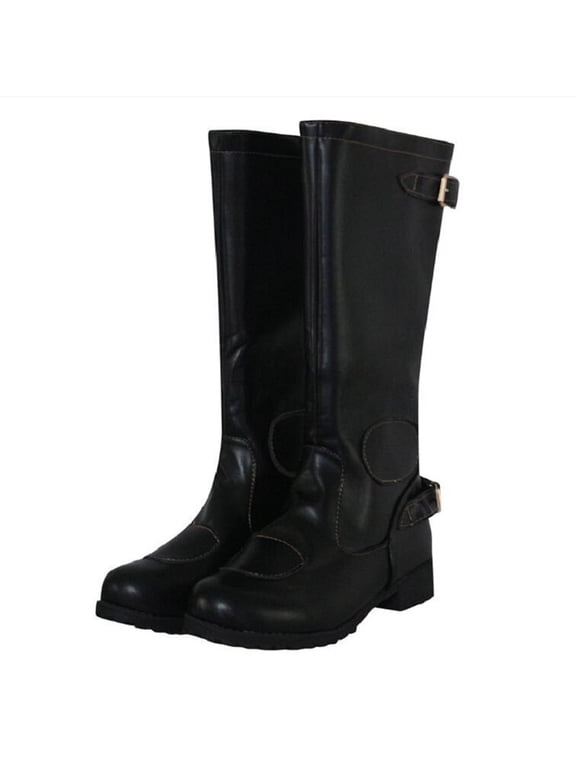 kladzum Men's Low Heel High Locomotive Jean Back Zipper Belt Buckle Warm Boots, Men's Mid-Calf Boots Cowboy Boots, Men Knee High Boots on Clearance