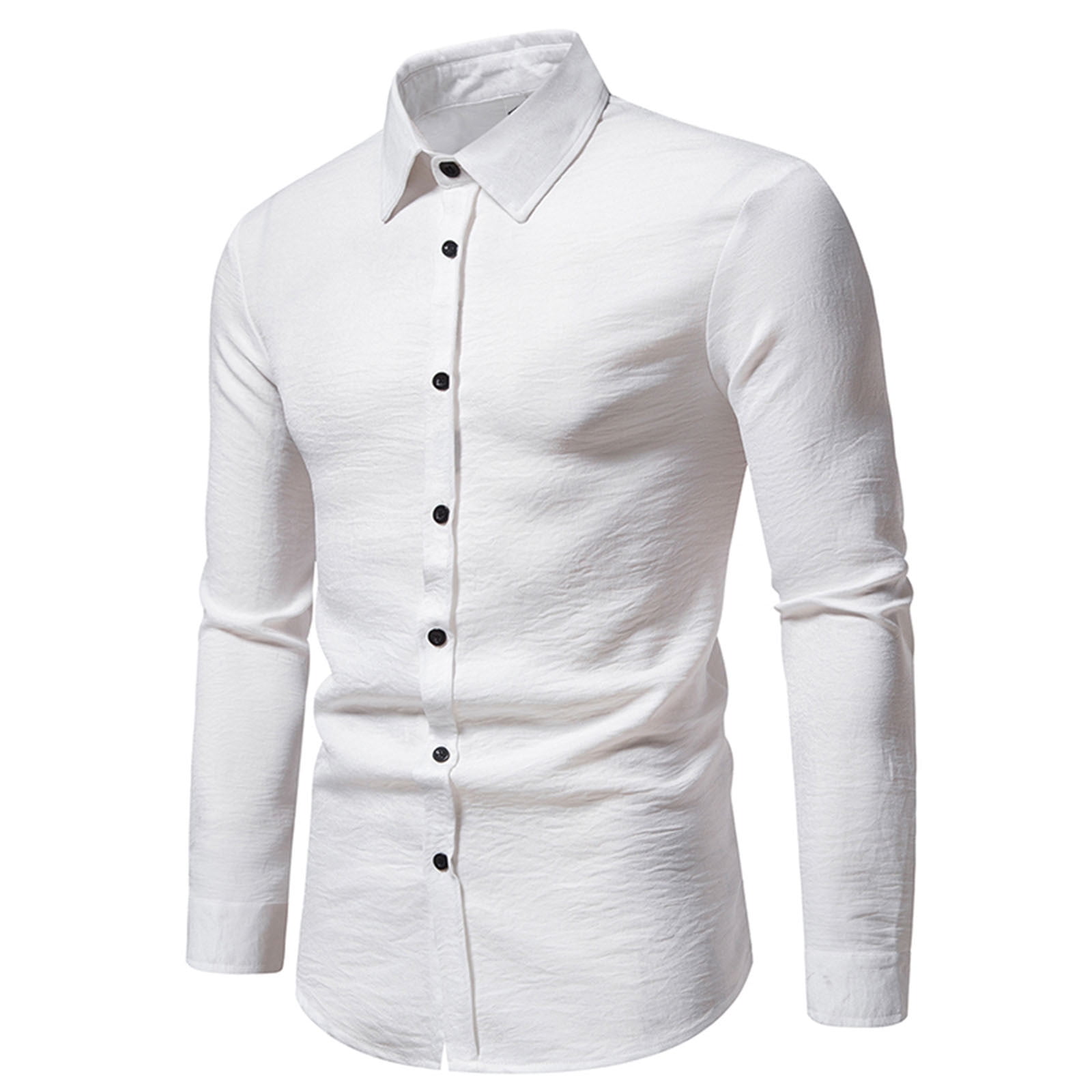 Shldybc Men s White Dress Shirts Solid Long Sleeve Stretch Wrinkle Free Formal Shirt Business Casual Button Down Shirts White Fall Savings Clearance