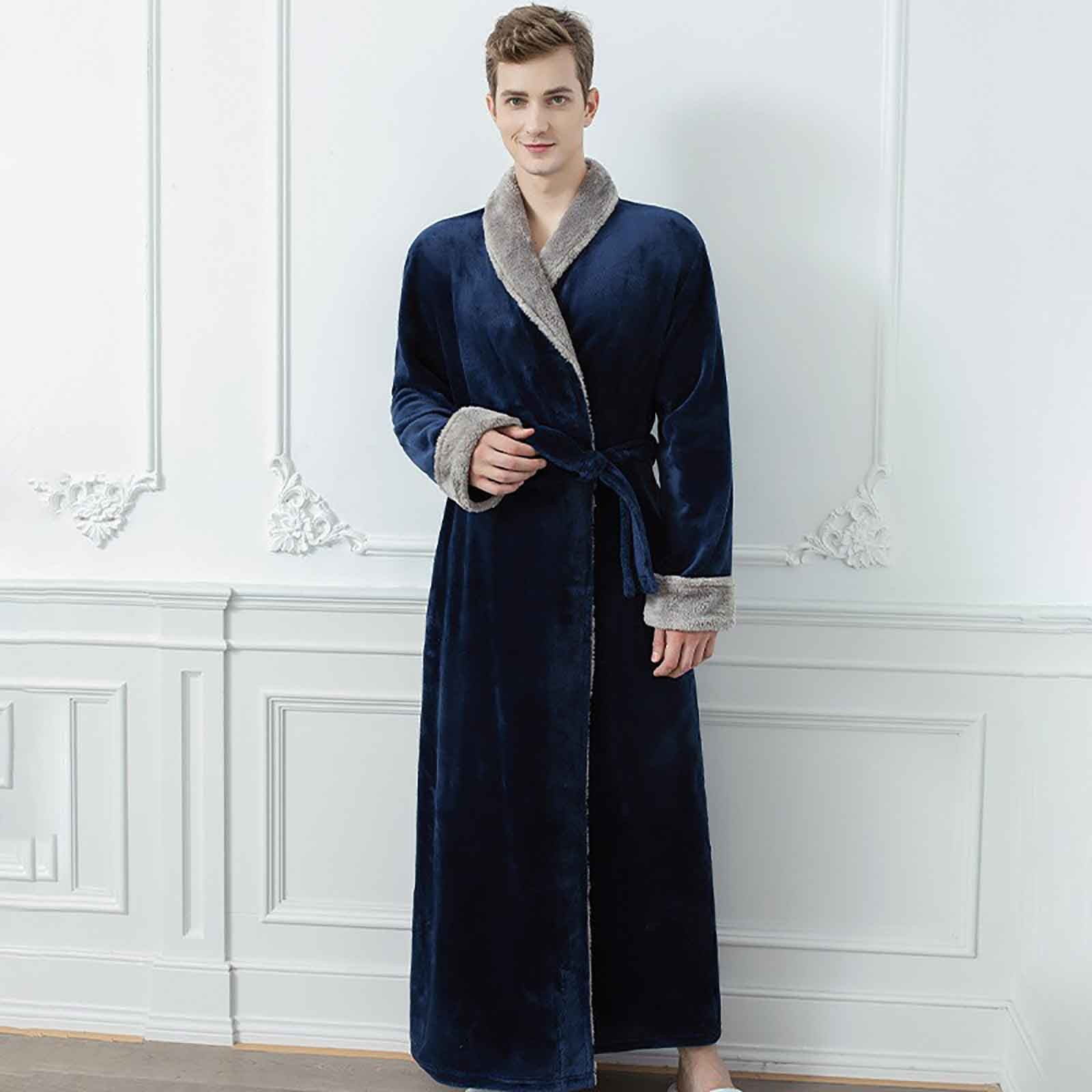 Shldybc Mens Long Robes Men's Couple Style Bathrobe Full Length Plush Long Robe House Coat