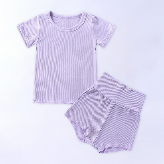 FAMTKT Newborn Infant Baby Girl Boy Clothes Short Sleeve Tops T-Shirt+Shorts Solid Color Two Piece Outfits Set
