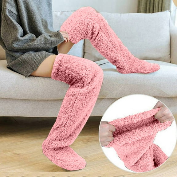 Shldybc Over Knee High Fuzzy Socks Plush Slipper Stockings Furry Long Leg Warmers Winter Home Sleeping Socks Christmas Gifts