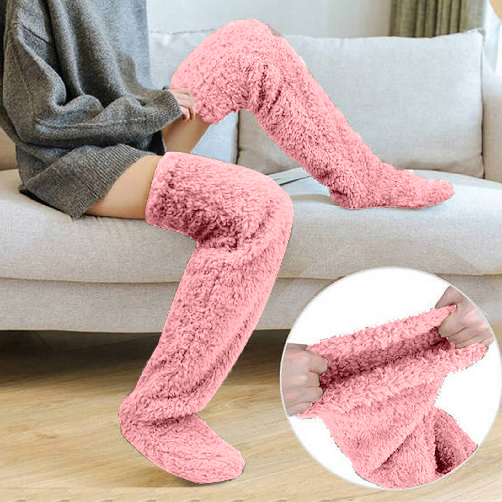 Shldybc Over Knee High Fuzzy Socks Plush Slipper Stockings Furry Long 