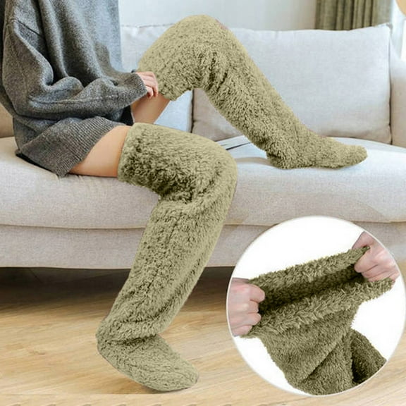 Shldybc Over Knee High Fuzzy Socks Plush Slipper Stockings Furry Long Leg Warmers Winter Home Sleeping Socks Christmas Gifts