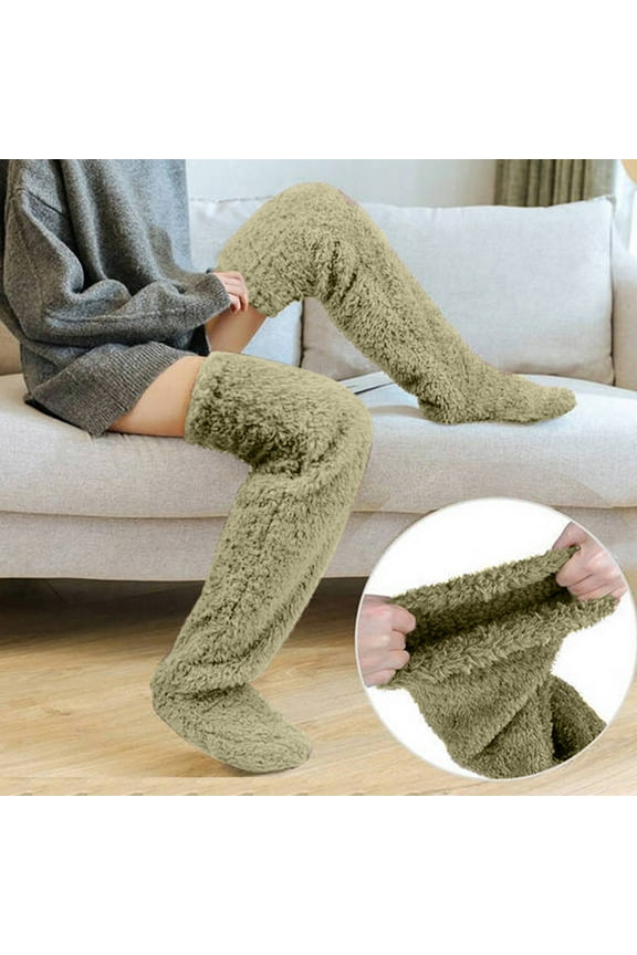 Over Knee High Fuzzy Socks Plush Slipper Stockings Furry Long Leg Warmers Winter Home Sleeping Socks Christmas Gifts