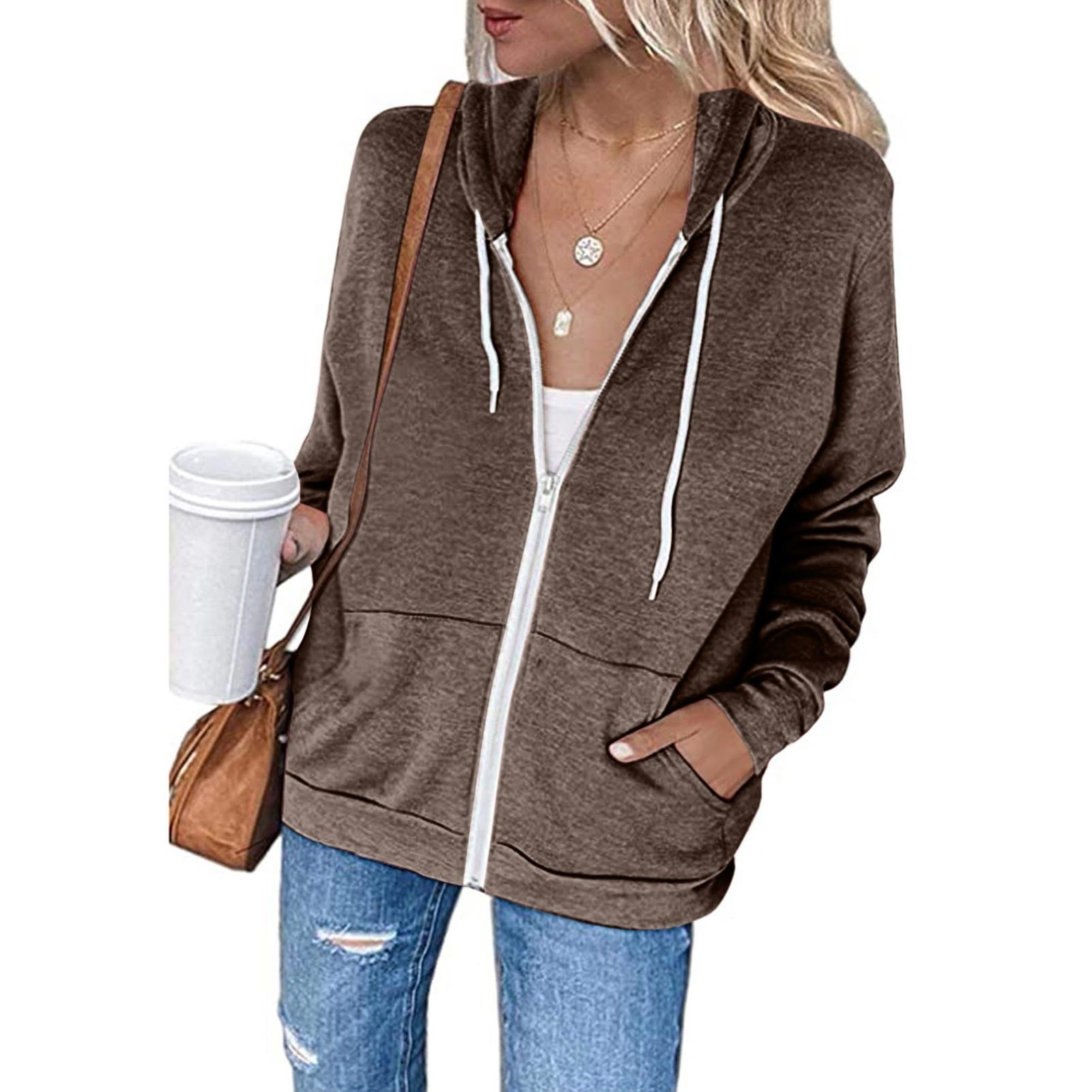 Oversized Zip Up Hoodie for Women Baggy Loose Basic Zipper Hooded