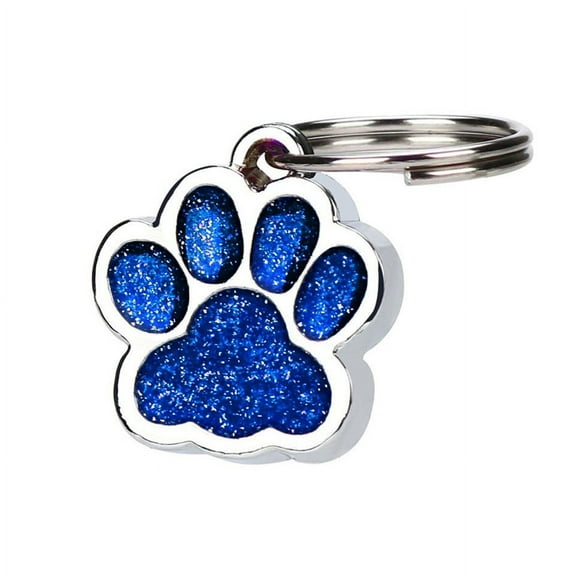 FAMTKT Personalised Engraved Glitter Paw Print Tag Dog Pet ID Tags Reflective