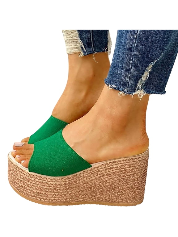 Platforms Slip on Sandals for Women Wedges Slides Boho Sandals Causal Flatform Open Toe Beach Sandals on Clearance