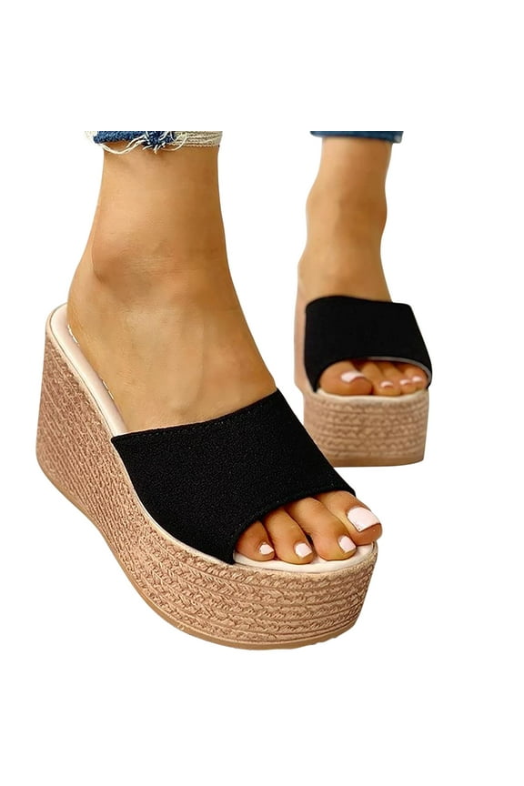 Shldybc Platforms Slip on Sandals for Women Wedges Slides Boho Sandals Causal Flatform Open Toe Beach Sandals
