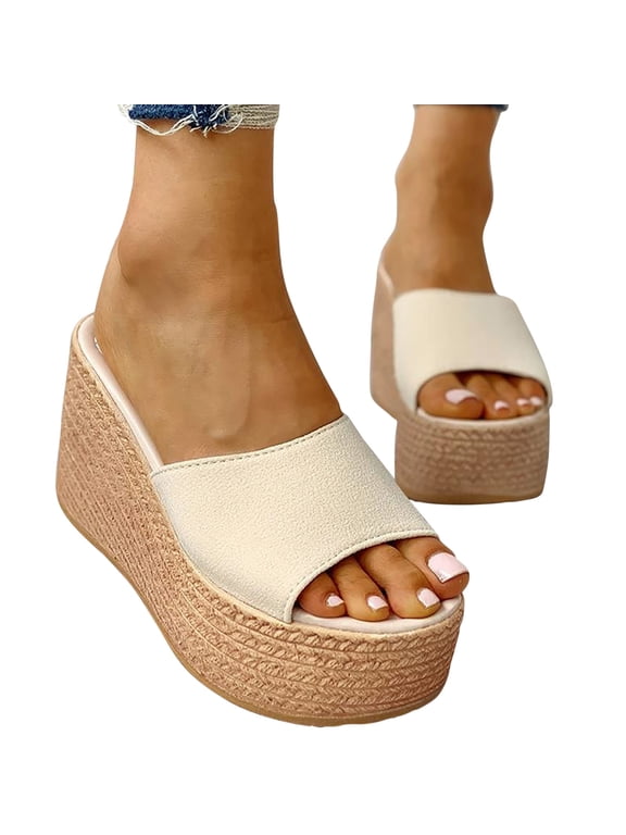 Platforms Slip on Sandals for Women Wedges Slides Boho Sandals Causal Flatform Open Toe Beach Sandals