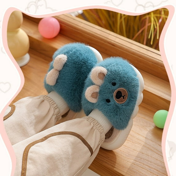 FAMTKT Plush Warm Slippers for Boys Kids Toddlers Winter Warm Fuzzy Home Cotton Slippers, Boy's Slippers