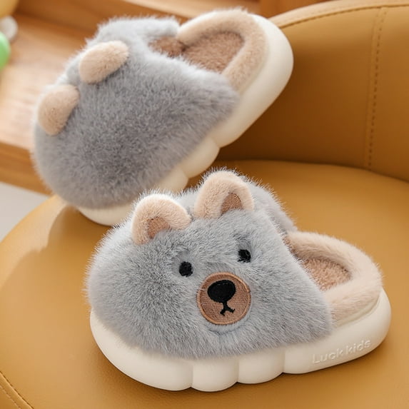 FAMTKT Plush Warm Slippers for Boys Kids Toddlers Winter Warm Fuzzy Home Cotton Slippers, Boy's Slippers